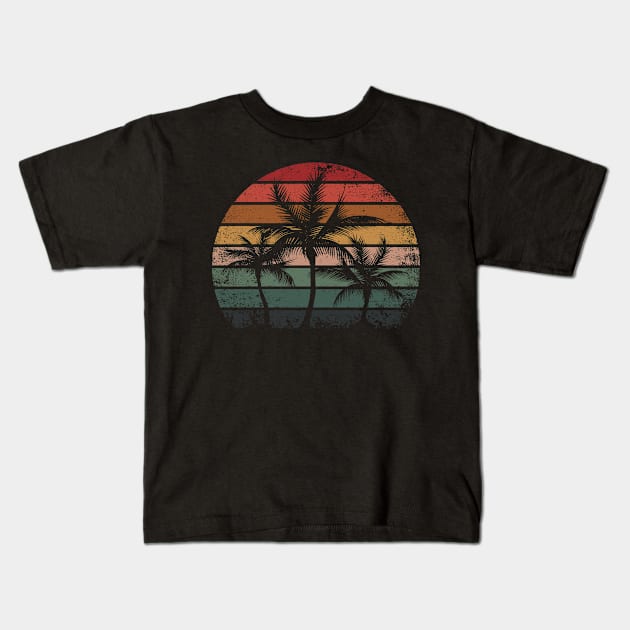 Palm Tree Retro Style Tropical Beach Kids T-Shirt by folidelarts